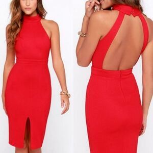 Lulus Red Halter Dress Front Slit Open Back Size Small
